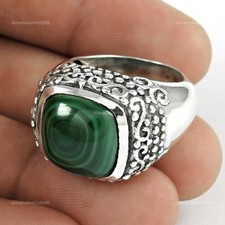 925 Sterling Silver Malachite Stone Bezel Daughter Statement Wedding Ring US 7.5