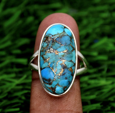 Blue Copper Turquoise Ring 925 Sterling Silver Ring Gift Jewelry Size All aa470
