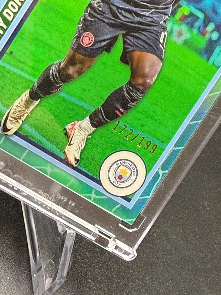 Jeremy Doku 2023-24 Topps Merlin UEFA CC Aqua Refractor #'d /199 Manchester City - Image 3 of 4