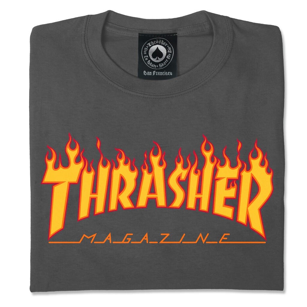 Thrasher Flame Logo T-Shirt (Charcoal) | eBay