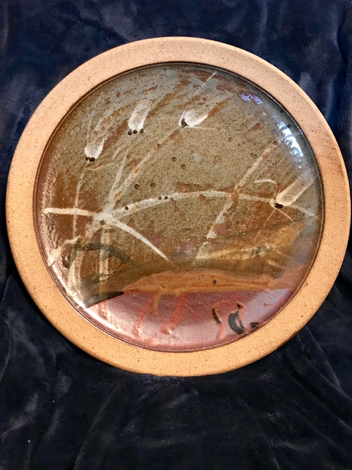 Steve Dennis Stoneware Pottery Charger Plate Modernist Glaze Signed 18.