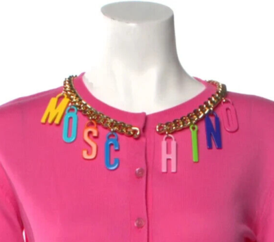 Moschino Couture BARBIE PINK Logo Letter Gold Chain Cardigan