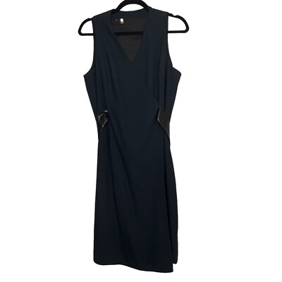 4C 4 Collective Anthropologie Navy Blue Wrap Dress Faux Leather Belt Size  14 | eBay
