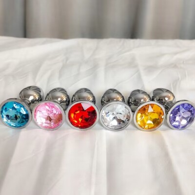Butt Plug Anal Toy Colorful Jewel Metal Stainless S/M/L For Women Men ...