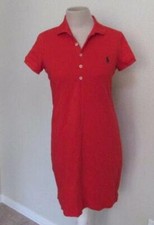 RALPH LAUREN womens Sm red blue label 5 button placket cotton polo shirt dress