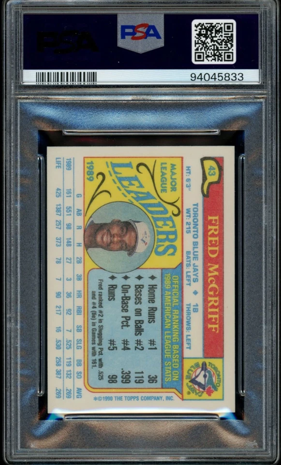 FRED MCGRIFF PSA 9 1990 Topps Mini League Leaders #43 - Image 2 of 2