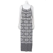 AB Studio Womens Size XL Black & White Border Blouson Strappy Maxi Dress NEW $60
