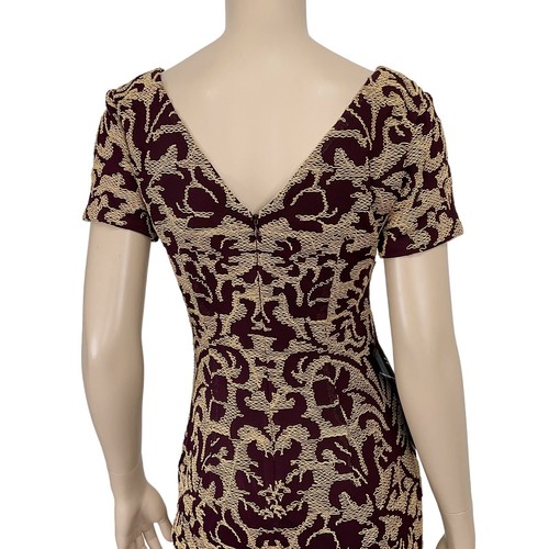 JS Collections Dress Women 2 Burgundy Tan Short Sleeve V Neck Knee Evening Party - Picture 9 of 12