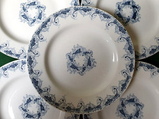 Faïence ancienne XIX ème KG Luneville "Bordure" 6 Assiettes (22,5 cm) (Lot n° 1)