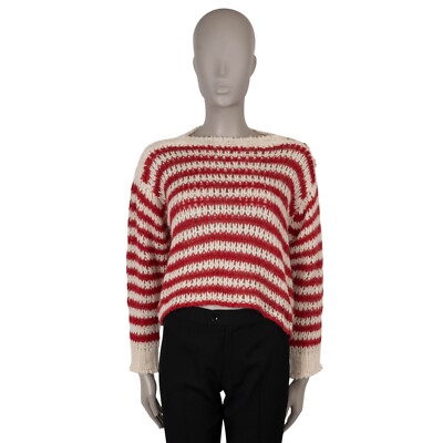 70893 auth CHRISTIAN DIOR ecru & red alpaca 2023 MARINIERE STRIPED