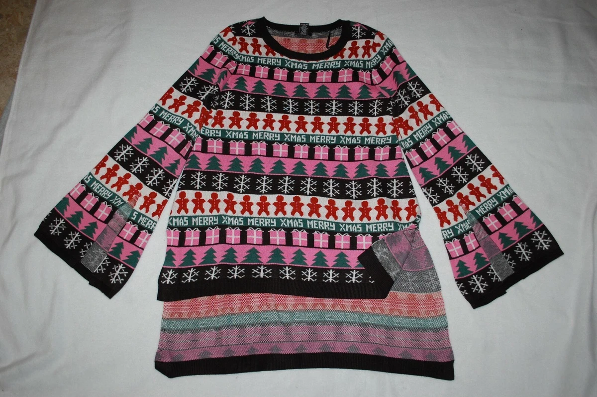 Womens UGLY CHRISTMAS SWEATER Pink Green Black GINGERBREAD MAN Presents S  4-6 | eBay