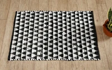 2 X 3 ft Black Chindi Woven Area Rag Rug White Floor Mat Bohemian Indian Carpet
