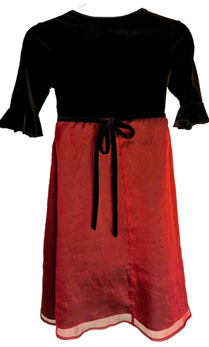 Brooke Lindsay Girl's Size 7 Black Velour Burgundy Sheer 3/4 Slv Maxi Dress SZ 7 - Picture 3 of 7