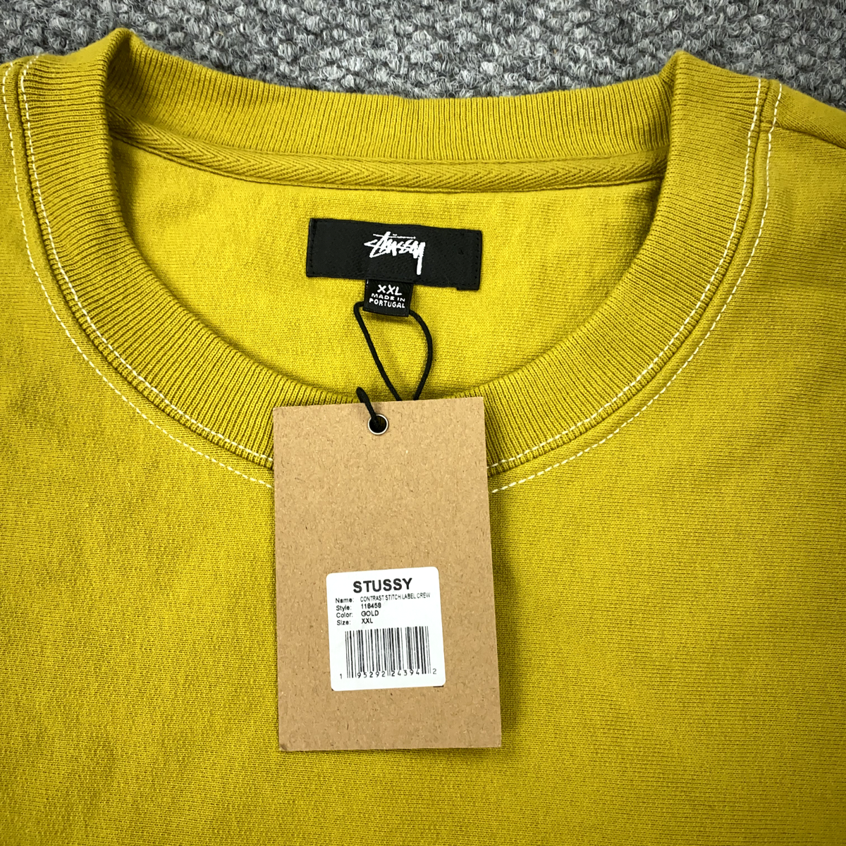 Stussy Contrast Stitch Label Crew Mens XXL Gold Sweatshirt