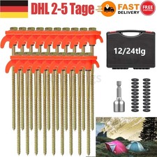 12/24x Camping Zelt Heringe robuste Stahl Erdnägel mit Gewinde und Seilhalterung