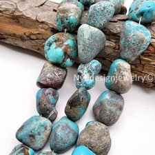 AAA Natural Turquoise Nugget Beads 8" Strand   25x17x13mm Blue Genuine Gemstone