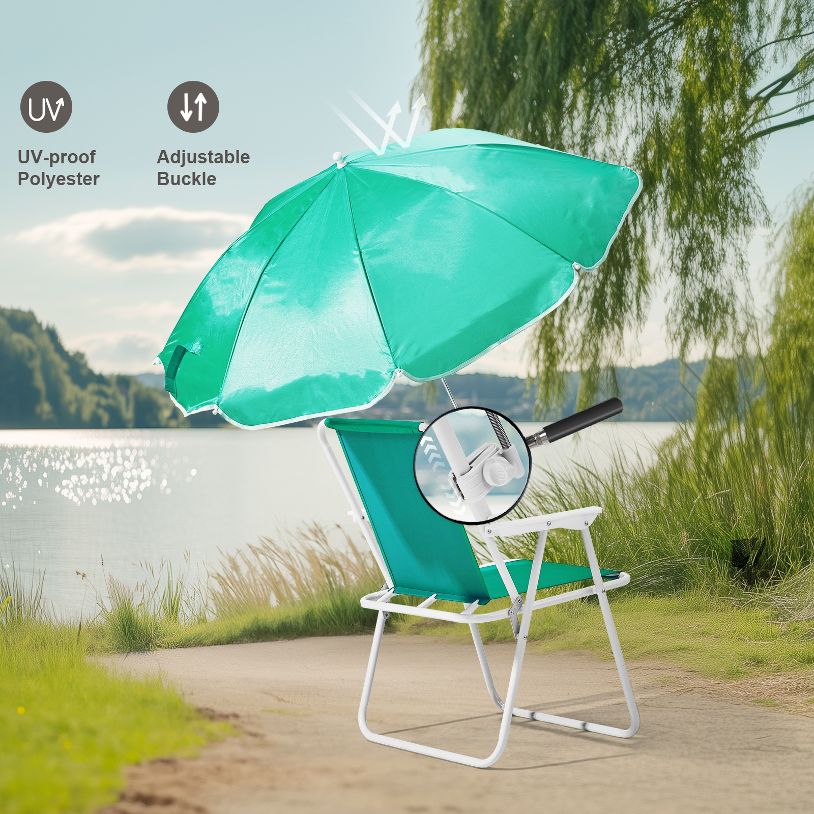 Beach Chair with Umbrella Portable Folding 1PCS Mint Green Color 265 LBS Outdoor