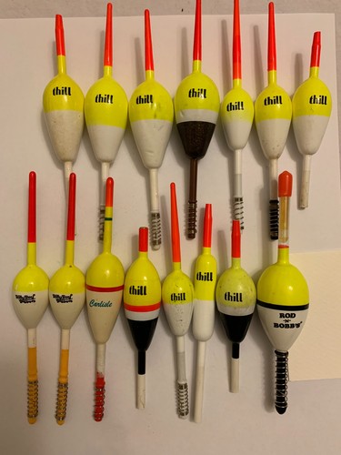 15 balsa bobbers, various sizes and shapes. thill, billy boy, rod and bobb