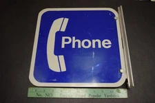 Vintage Public Telephone Pay Phone Booth Double Sided Metal Sign 12'x12" Flange