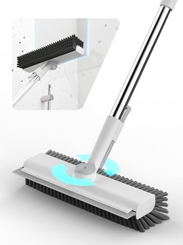 Floor Scrub Brush with Long Handle, 3 in 1 Scrape and Heavy-Duty 1 Pack White