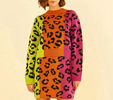 FARM Rio Mixed Leopards Sweater M Colorblock Leopard Print Knit Multicolor