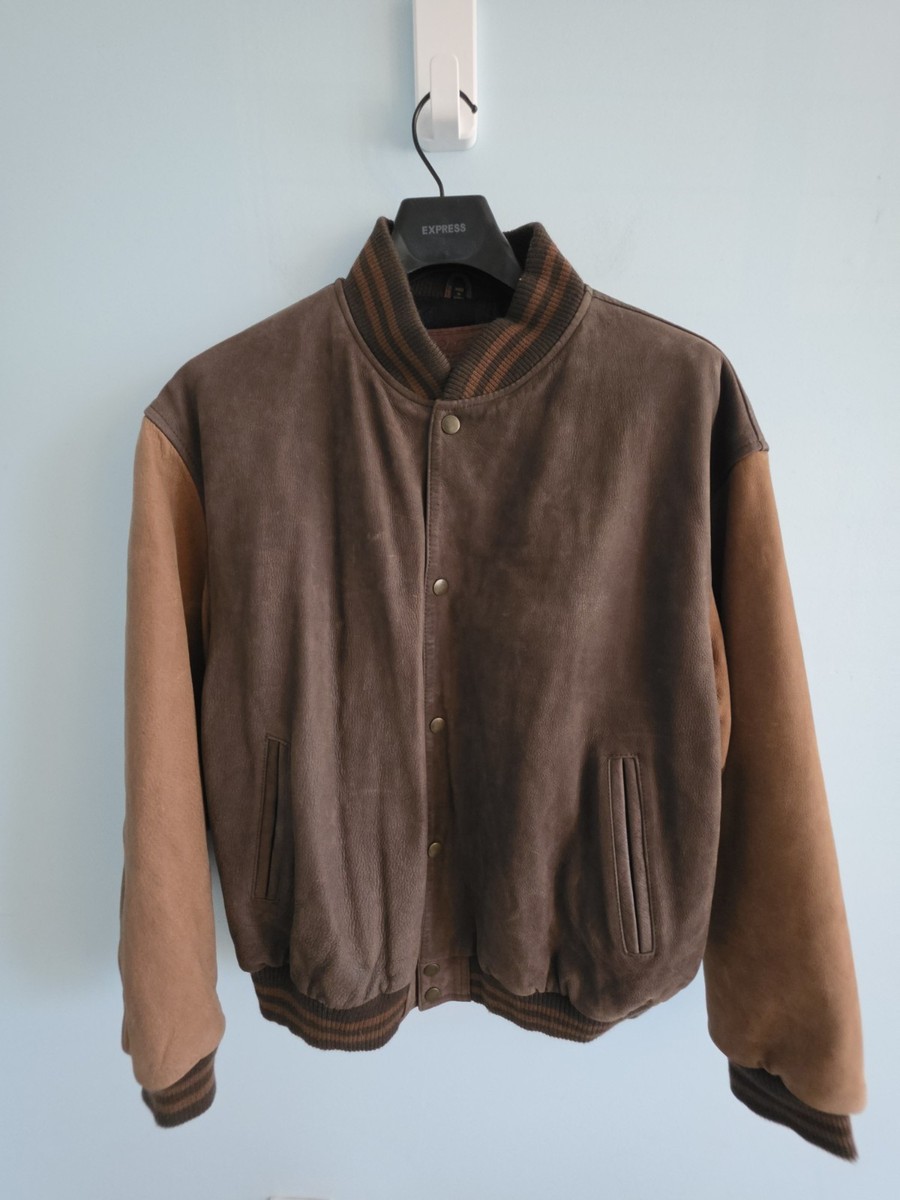 Vintage Brooks Brothers Two Tone Brown Suede Leather Varsity