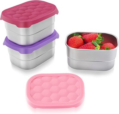 Small (1 CUP) Stainless Steel Snack Containers for Kids | Easy Open Leak Proo...