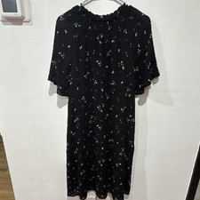 Ann Taylor Women’s M Black Floral Chiffon Shift Dress Round Neck Flutter Sleeve