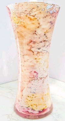 Murano Style Franco Italy Hand Blown Art Glass Vase Pink Tan White Marbled 14.5''