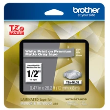 BROTHER INTERNATIONAL CORPORAT TZE-ML35 12Mm 8M White On Matte Light Gray-