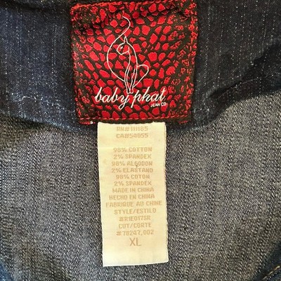 VTG Baby Phat Blue Denim Jean Jacket XL Hooded Embroidered Cat Zip