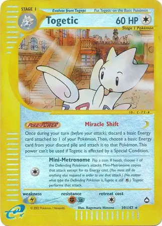 Togetic - 39/147 - Pokemon Aquapolis Reverse Holo Rare Card NM