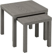 Nesting Tables Set 2 Square Wooden Space Saving Coffee Side Oak Furniture Living