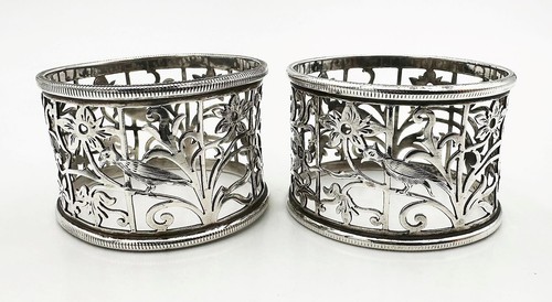 PAIR PIERCED NAPKIN RINGS STERLING SILVER GEORGE V Sheffield 1925 William Hutton - Picture 5 of 9