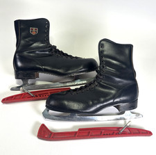 Vtg Canadian Rocket Figure Skates Sheffield Steel Plaid Lining Red Guards Sz 11