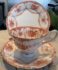 Antique The Foley China Wileman & Co Tea Trio  Floral Basket C1900 Pre Shelley