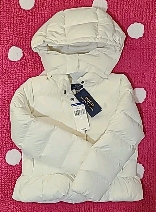 $175 Polo Ralph Lauren Kids Size 6 White Puffer Down Hoodie Coat Jacket NWT