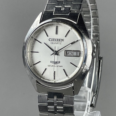 CTIZEN SEVEN STAR [ RARE ] Mens Watch Quartz Silver SS Band New Battery 4-732073