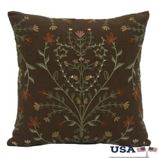 Embroidered Decorative Pillow Rustic Floral Cushion Indoor Accent 20x20 Inch New