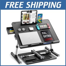X-Large Laptop Bed Tray Desk with Storage Drawer - Black