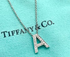 Tiffany & Co. Platinum Diamond Letter “A” Pendant Necklace 16"