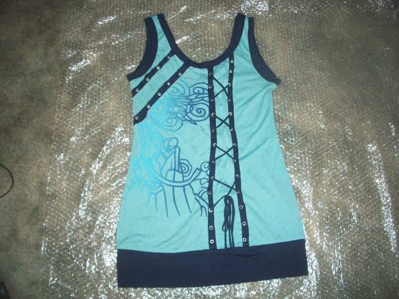 womens sleeveless tank top.lace-up accent.size medium