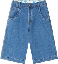 Men's Non-Stretch Relaxed Fit Wide-Leg Baggy Long Denim Shorts