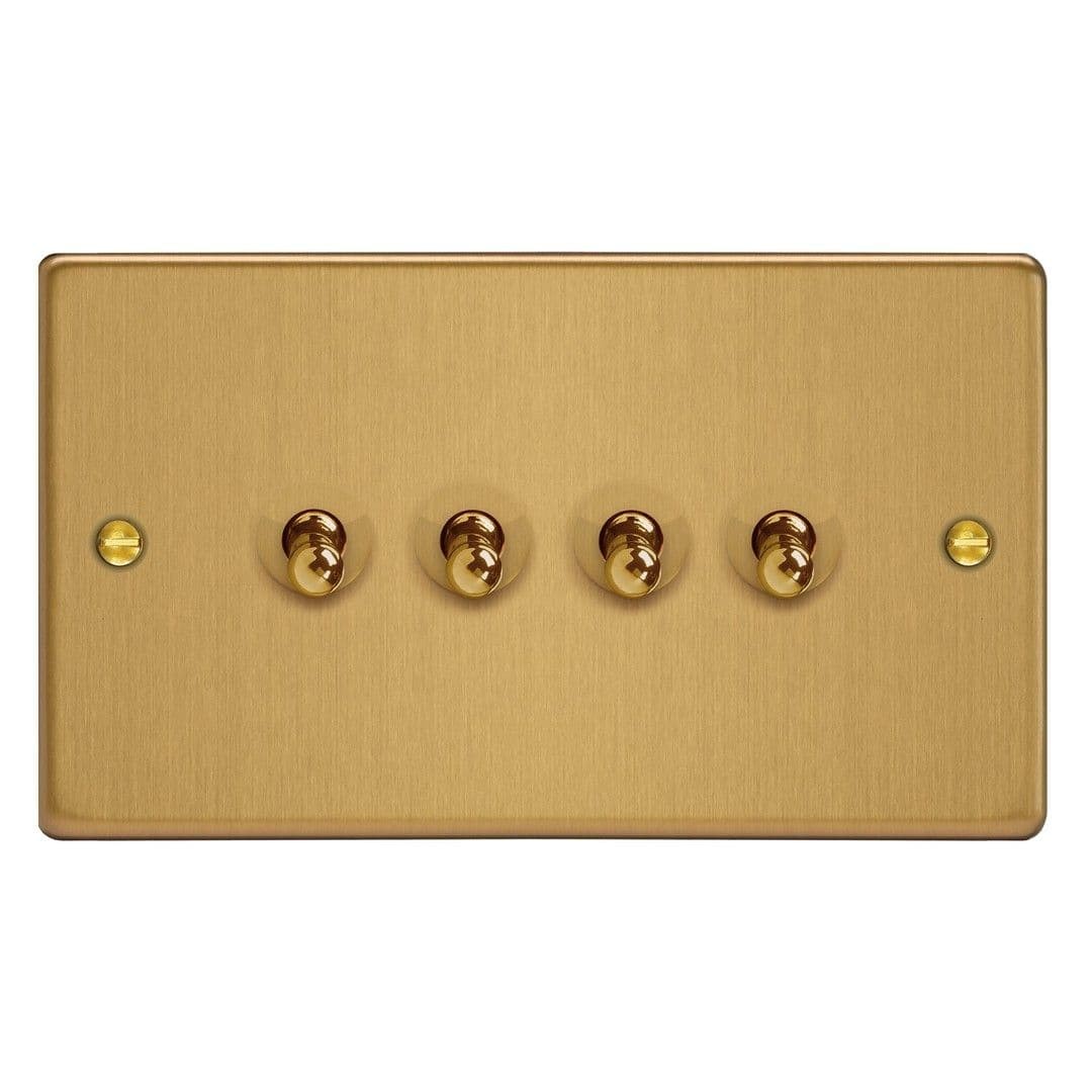 Varilight XDET9.BB Essential Brushed Brass 4 Gang 10A 1 or 2 Way Toggle Switch