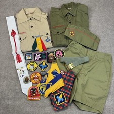 Vintage BSA Boy Scouts Uniform Lot Shirt Webelos Sash Shorts Hat Patch Pins Belt