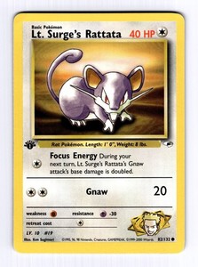 2000 Pokémon Gym1 Lt. Surge's Rattata #82 C 1st Edition NM