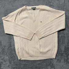 Lacoste Mens Long Sleeve Cable Knit V-Neck Sweater Size 6 / XL 100 Wool