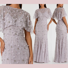 NWT Mac Duggal [ 14 ] 93653 Embellished Cape Sleeve Trumpet Gown in Lilac #S1879