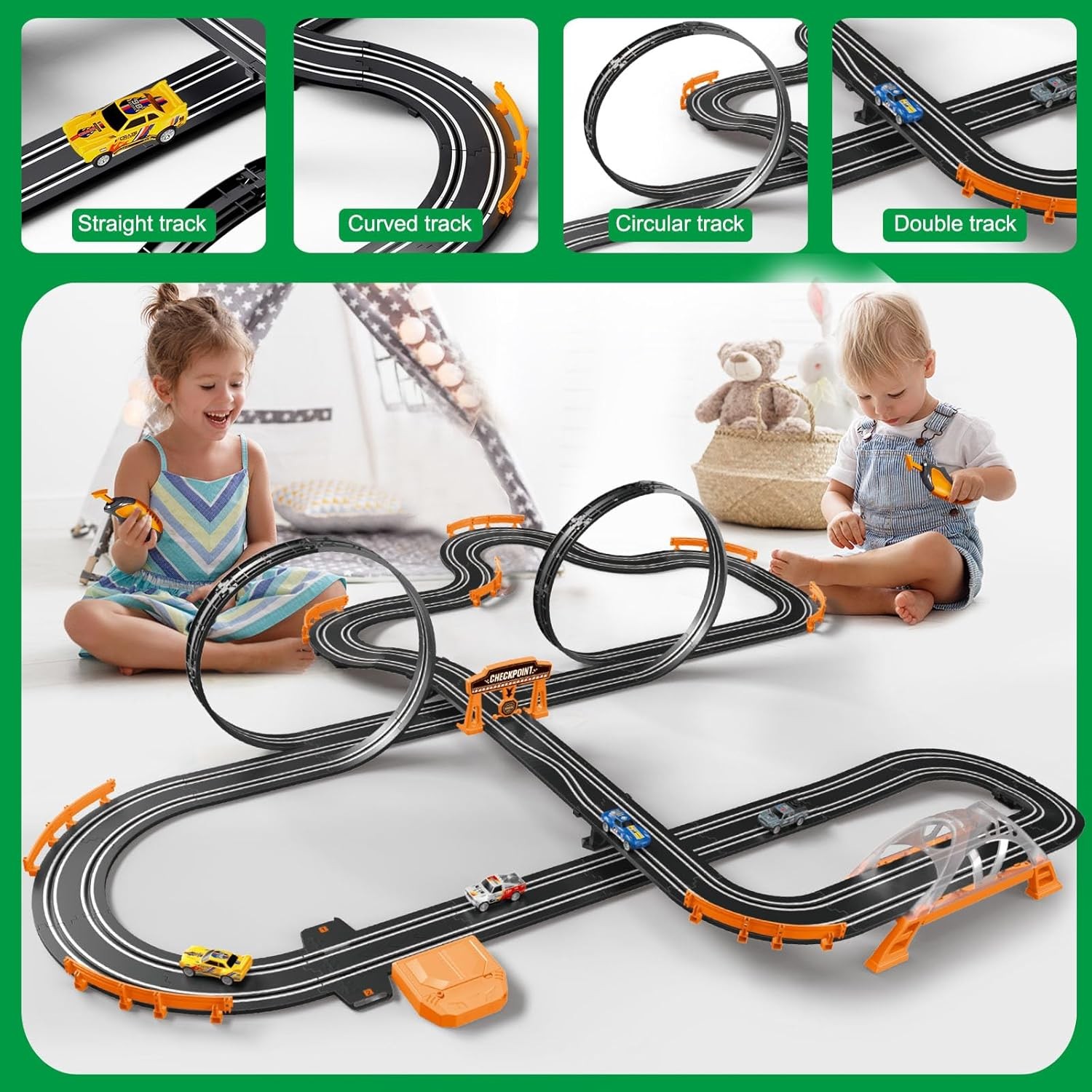 Slot Car Race Track Set Electric Powered Race Track Dual Racing Car Track Set