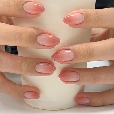 24x Short Almond Artificial Nail French Tip False Nail Gradient Press On Nail